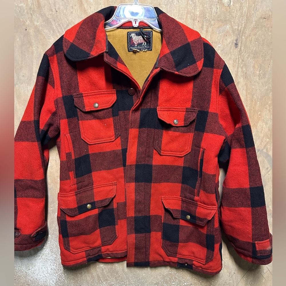 Woolrich Vintage 1950s Buffalo Plaid Wool Hunting Coat Mens Red Sportsman Jacket